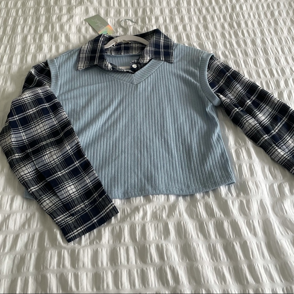 Trendy sweater vest flannel crop